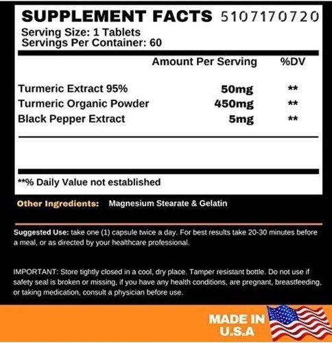 3 Bottles Angry Supplements Ultra Pure Turmeric 95% Curcumin w. BioPerine Pills