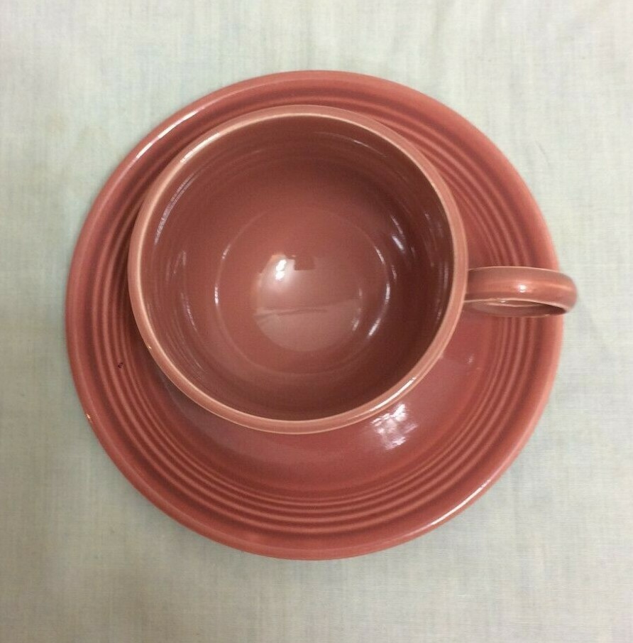VTG~FIESTA ROSE (PINKISH BROWN) RING HANDLE CUP WITH SAUCER~1950-1959~MINT COND