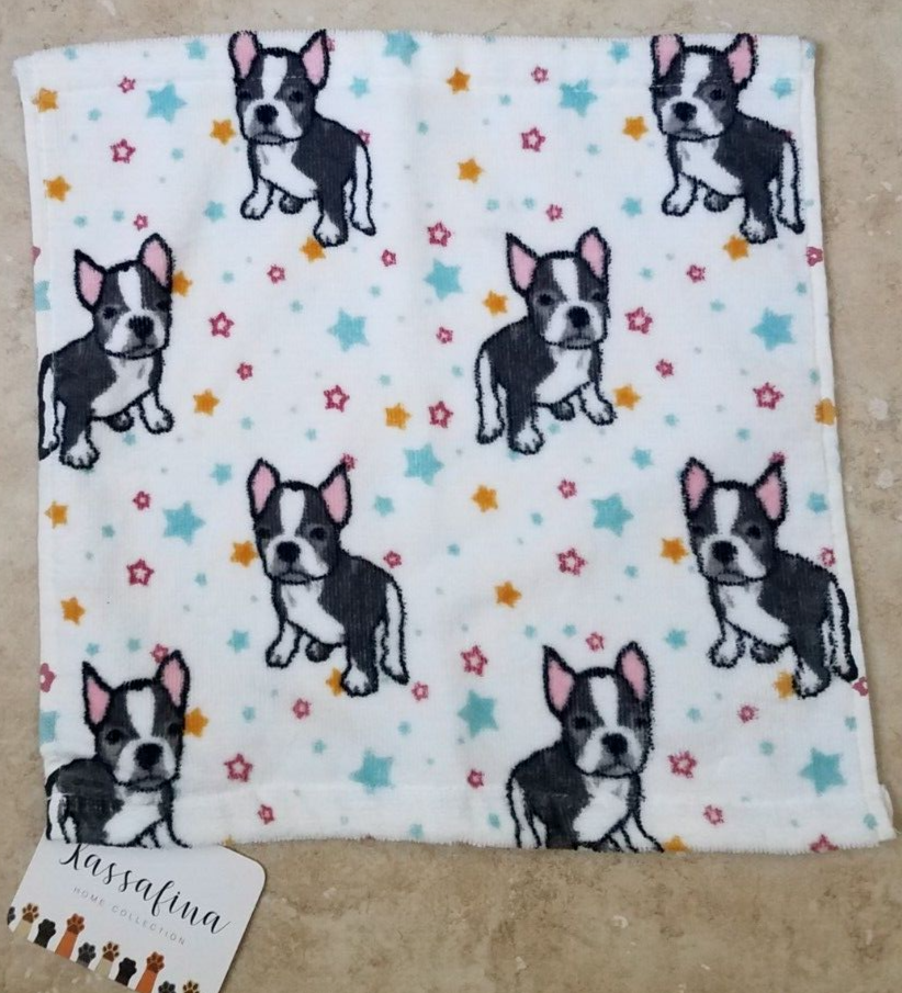 Kassafina Washcloth Towel Boston Terrier / French Bulldog Stars NEW