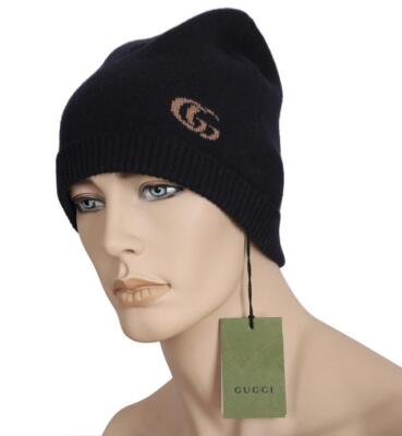 NEW GUCCI NAVY BLUE GG JACQUARD DOUBLE G LOGO CASHMERE
