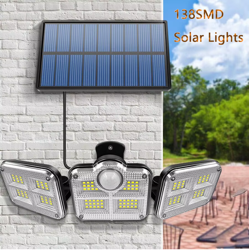 Outdoor Solar Light 3 Head Motion Sensor 270 Wide Angle Illumination Waterproof