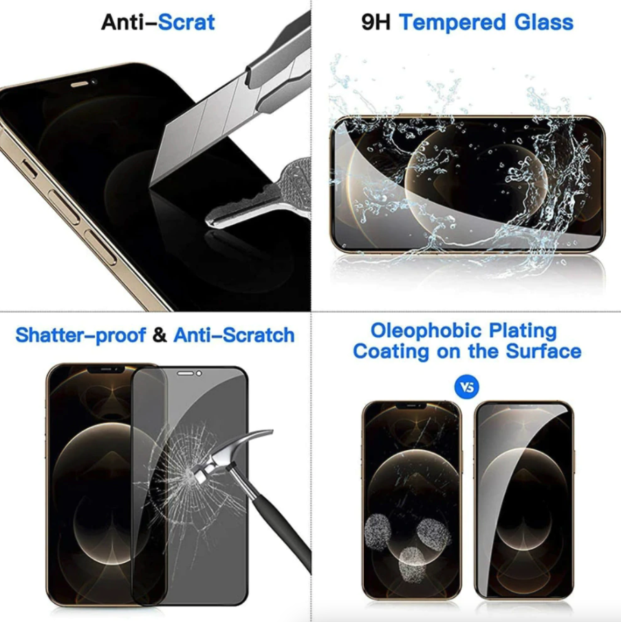 3 Pack For iPhone 14 13 12 11 Pro Max X Privacy Tempered Glass Screen Protector