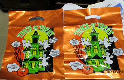 3 BIG bright Vintage Halloween sack bag NEW old stock 1970 s? Trick or Treat 12 