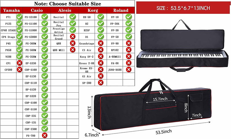88 Key Keyboard Case Carrying Piano Cover, Keyboard Gig Bag with 2-Pocket Keyboa