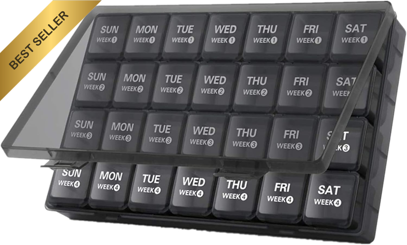 Monthly Pill Organizer 28 Day Pill Box Medicine Organizer Organized by Week, Lar