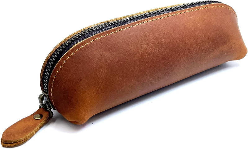 Leather Pen Case Pencil Bag Pouch with Zipper Pen Holders for Men Women Business