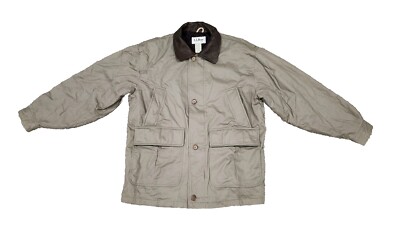 L.L. BEAN Men's Large Brown K490 Canvas Genuine Leather Collar Field Coat 