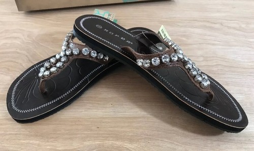 Women’s Roper Crystaline Sandals Sz 6 Brown Thong Flip Flops Sparkle Dressy