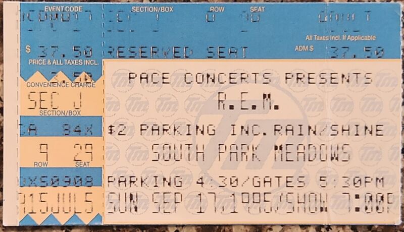 1995 REM Radiohead Natalie Merchant Austin TX 917 CONCERT TICKET STUB South Park