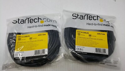 Lot of 2 Startech N6PATCH25BK 25FT BLACK CAT 6 CABLES