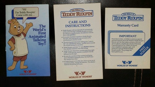 Vintage Teddy Ruxpins & Grubby Lot of 4 1985, 4 cassettes & 4 books, paperwork