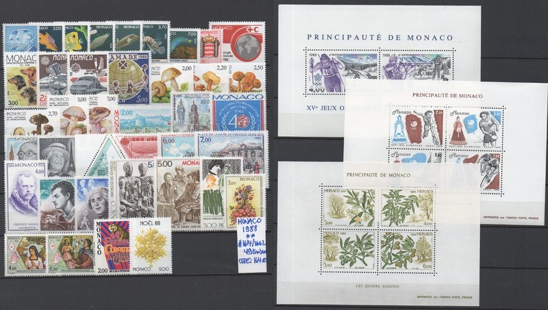Monaco / 1988 Annee Complete # 1614 A 1662 ** / Cote 164.00 â¬