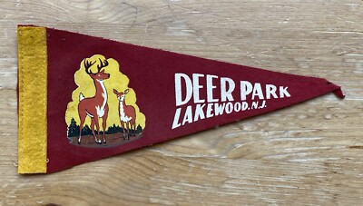 Vintage Deer Park Lakewood New Jersey 9 Inch Felt Souvenir Pennant Deer Graphics
