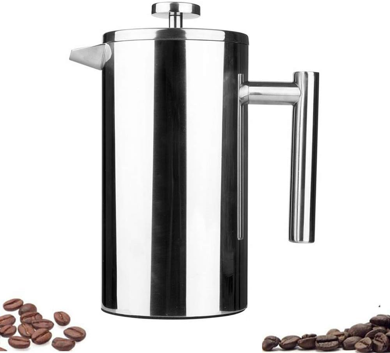 Highwin Small Stainless Steel French Press, 12-Ounce Dual-Filter Coffee Plunger