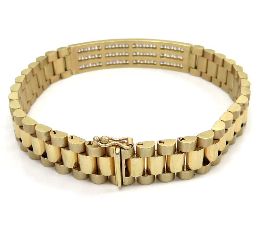 Pre-owned Online0369 1.65ct Cubic Zirconia Mens Presidential Bracelet Silver Yellow Gold Plated In White