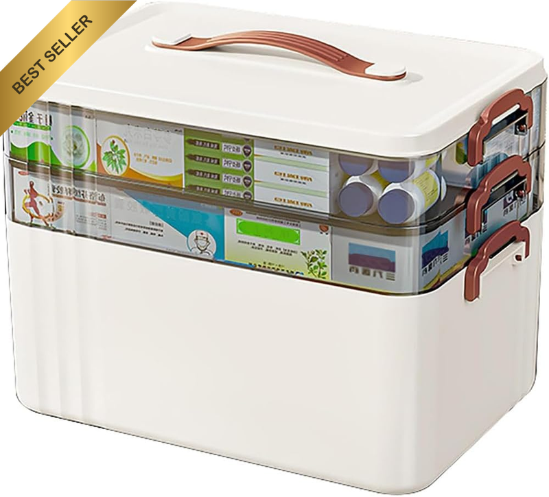 Large 3-Layer Medicine Organizer Box, Desk Organizer | Transparent Portable Stor