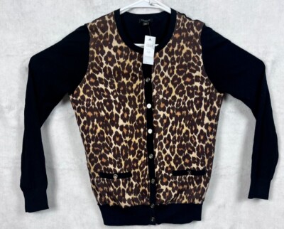 Ann Taylor Petite Women MP Leopard Print Ann Cardigan Button up L/S Pockets NWT