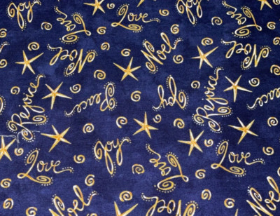 By the 1/2 YD Moda Peace Noel Joy Navy Gold Cotton Fabric by Patrick Lose 1995