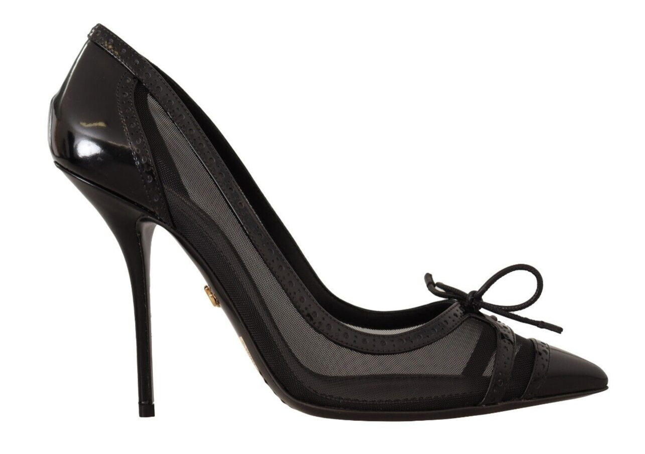

DOLCE - GABBANA Shoes Черные кожаные туфли-лодочки из сетки на остром каблуке EU40/US9,5 $1000, Черный