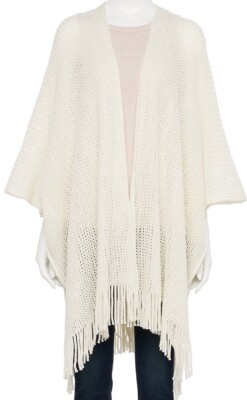 SONOMA Goods Cozy Open Sweater Knit Ivory Ruana w/ Fringe -  One Size - New