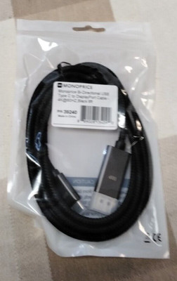 Monoprice Bidirectional USB Type-C to DisplayPort Cable 6ft Black 4K@60Hz 39240