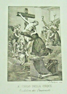 SAN PAOLO DELLA CROCE - ANTICA INCISIONE 1850 ,Santino Passionisti A.PARBONI old