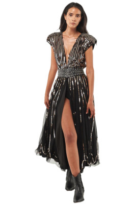 Seta Apparel Women's Sarkisian Black Sequin V-Neck Dress Size L $270 NWT