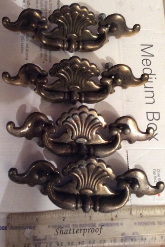 Lot 4 Vintage Brass Draw Pulls Swinging Handles 5.5” Mount Holes 3” Apart