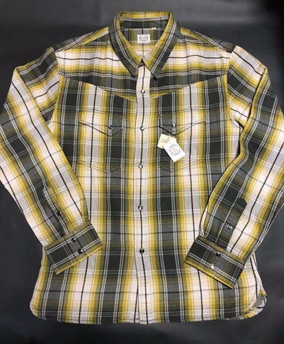THE FLAT HEAD Western Flannel Shirt Mustard Check Size 42