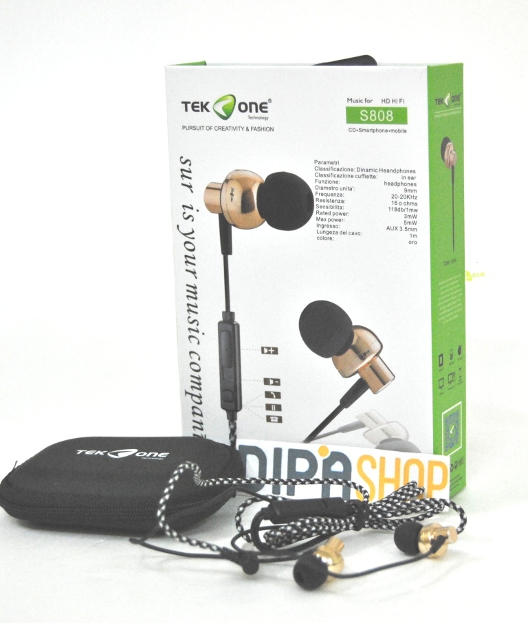 Cuffie Auricolari TeKone S808 Hd Hifi Per Smartphone Tablet Pc 3,5mm Oro hsb