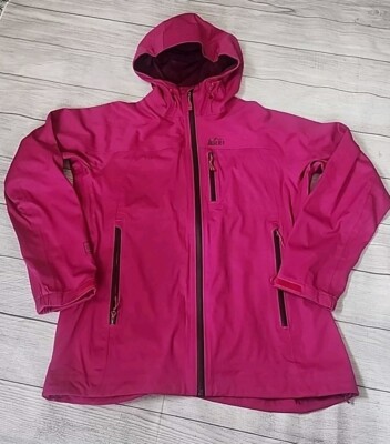 REI E1 Elements Womens Sz L Berry Pink Hiking/Rain Jacket Hooded