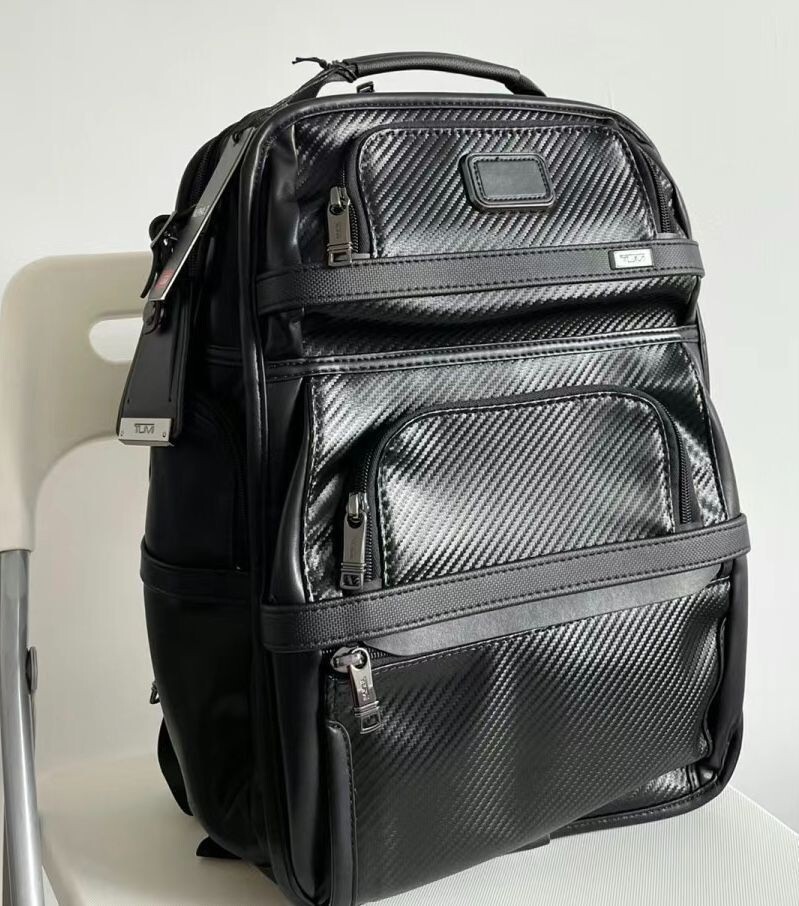 TUMI Alpha 3 Brief pack Black × Carbon Leather Backpack Nylon