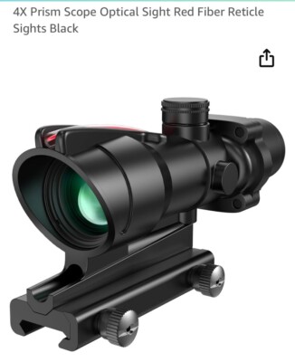 4X Prism Scope Optical Sight Red Fiber Reticle Sights Black