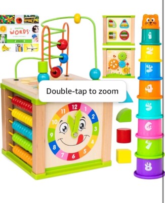 Wooden Activity Cube, Montessori Toys for 1+ Year Old