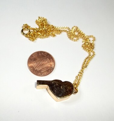 1980s Vintage gold tone small heart whistle necklace 18'' chain