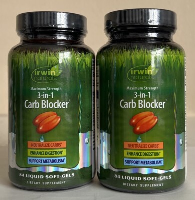 2X Irwin Naturals 3-In-1 Carb Blocker, Max Strength, 84 SoftGels Each Exp 1/25+