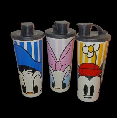 Vintage Tupperware DISNEY Minnie Mouse Donald Daisy Duck 16oz Lidded Tumbler Cup