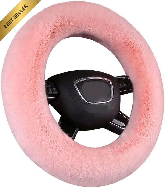 Faux Rabbit Fur Car Steering Wheel Cover,Protector for Universal Steering Wheel