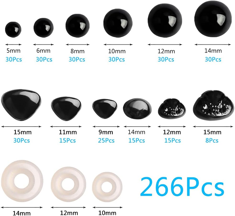 532 PCS Plastic Safety Eyes and Noses, Black Safety Eyes with Washers Stuffed Cr