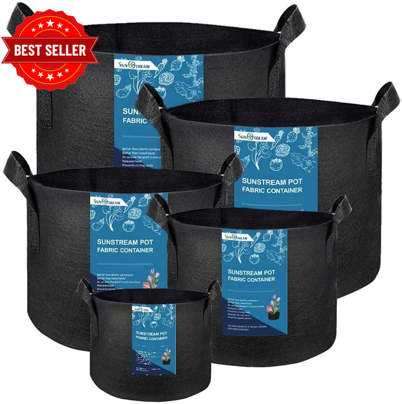 5-Pack 25 Gallons (95L) Heavy Duty Thickened Nonwoven Fabric Pots Grow Bags with