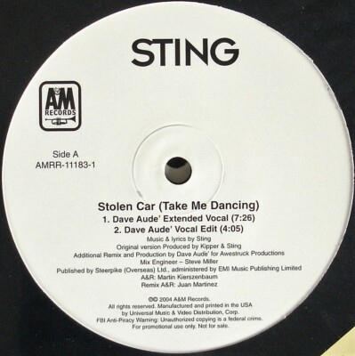 STING ''STOLEN CAR (TAKE ME DANCING)'' 2004 2X12'' VINYL PROMO 6 MIXES *SEALED*