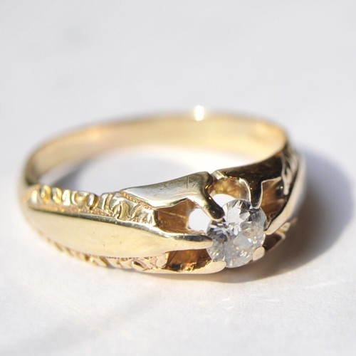 Victorian Engagement Ring .40ct Diamond Inscribed c1903 14k Gold Belcher Setting