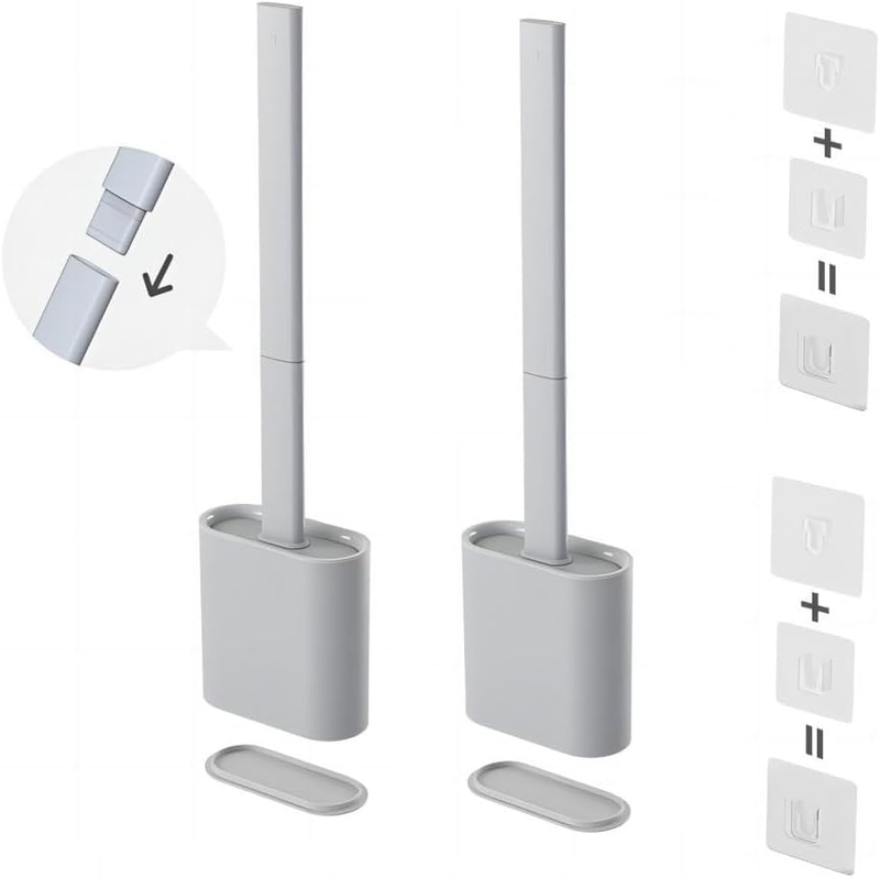 2 Pack Toilet Brush and Holder Set, Silicone Toilet Brush with TPR Bristles, Wal