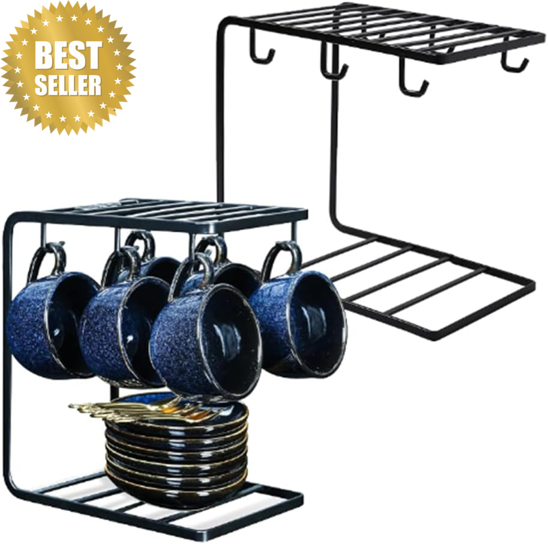 2-Pack Metal Mug Rack, Home Wrought Iron Coffee Cup Rack with 6 Hooks, Sturdy an