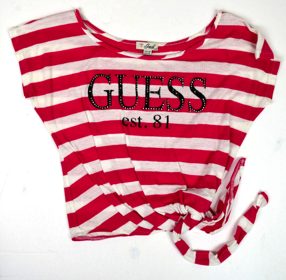 GUESS T-Shirt VTG est 81 Dazzled 90s Women's Side Tie Red