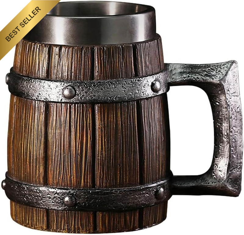 Viking Mug, Wooden Barrel Cup with Stainless Steel Liner