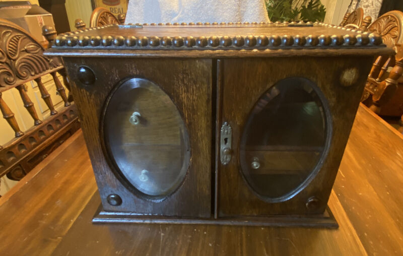 Antique Oak Tobacco Pipe Cabinet Humidor Unusual