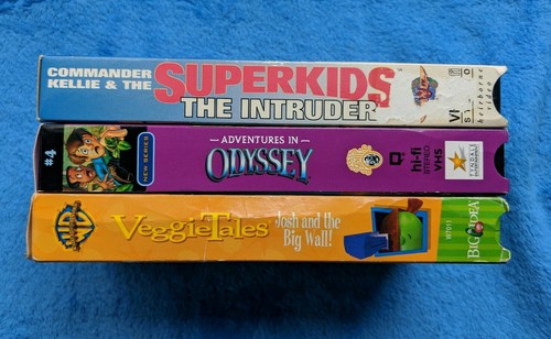 CHILDREN'S 3 VHS Tape Lot Christian Commander Kellie Veggie Tales Odyssey