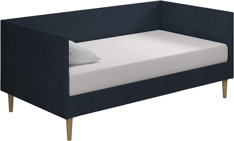 Franklin Mid Century Upholstered Daybed, Sofa Bed, Twin Size Frame, Blue Linen