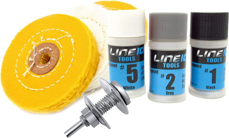 LINE10 Tools Metal Buffing Wheel Kit for Drill, with 3 Step Polishing Compound